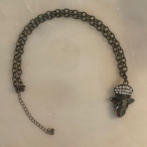 Bronze-Tone Chain Necklace with Rhinestone Skull Pendant